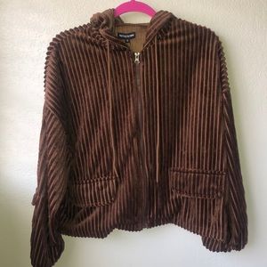 Cord Oversized Pocket Zip Up Hoodie